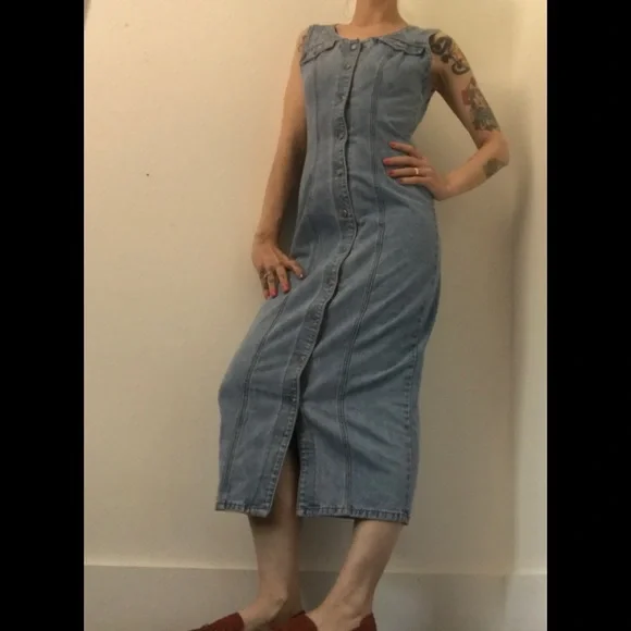 Z. Cavaricci Vintage Button Down Denim Dress Vneck Sleeveless Mint Condition - Picture 8 of 15